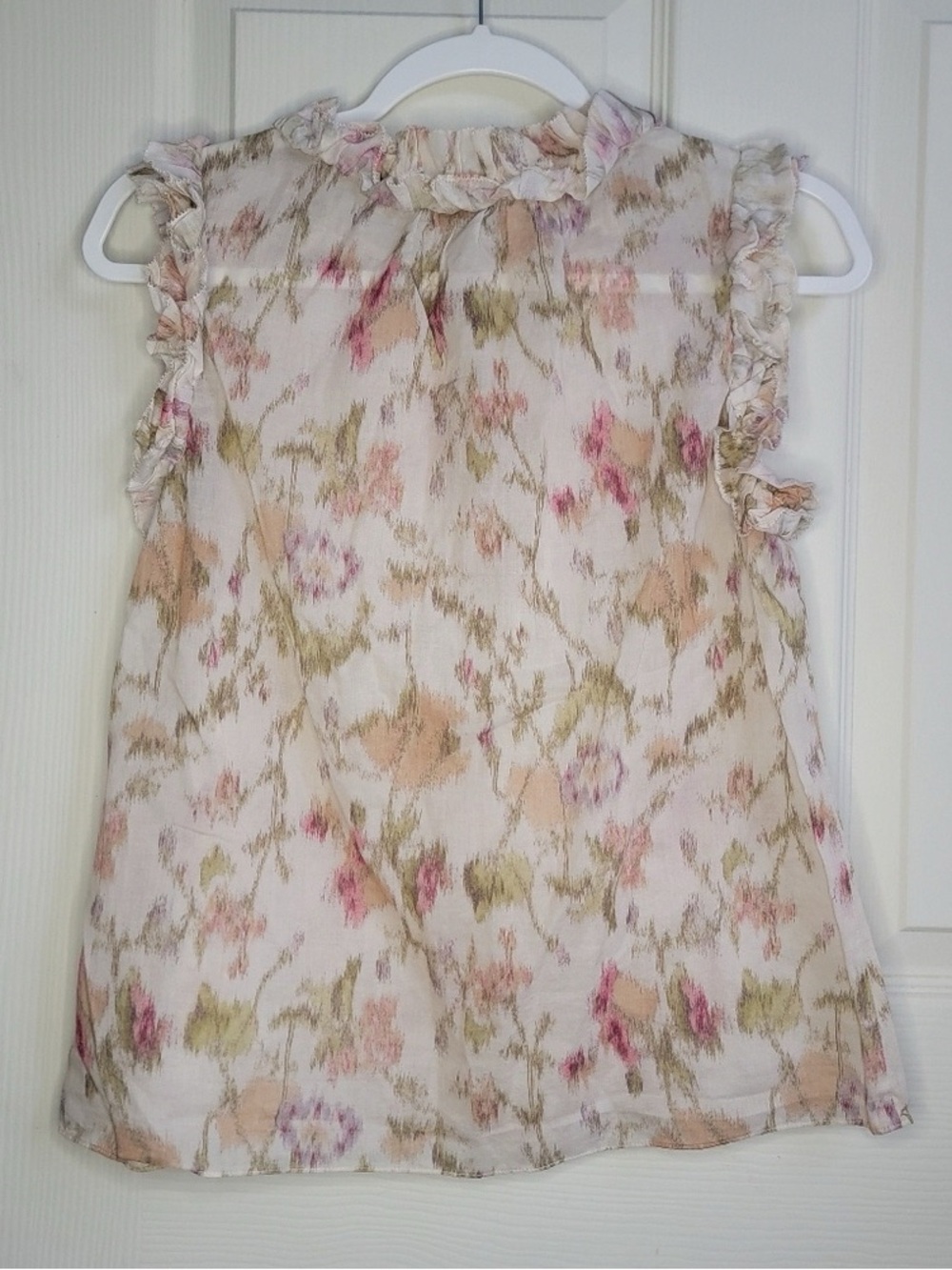 Girls Floral Ruffle Sleeve Blouse - Pink & Cream